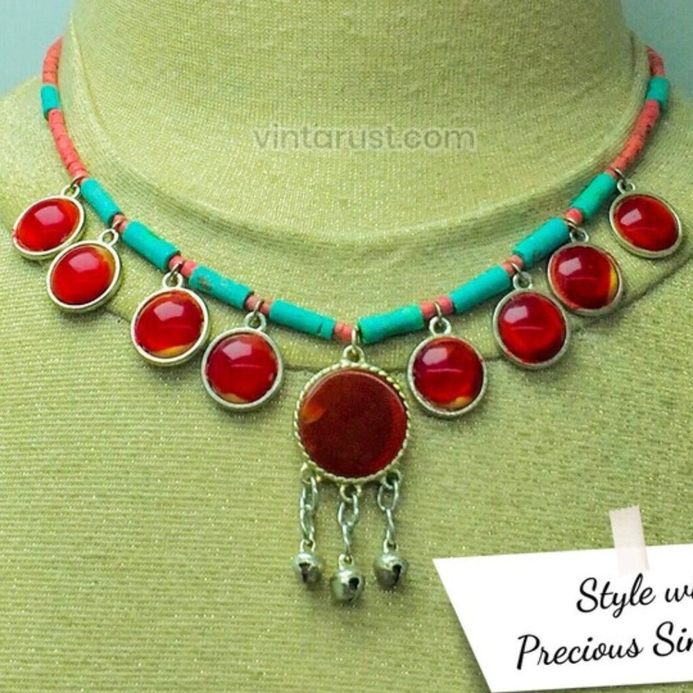 Exotic Necklace,Handcrafted Beaded Necklace, Tribal Beaded Chain Choker Necklace